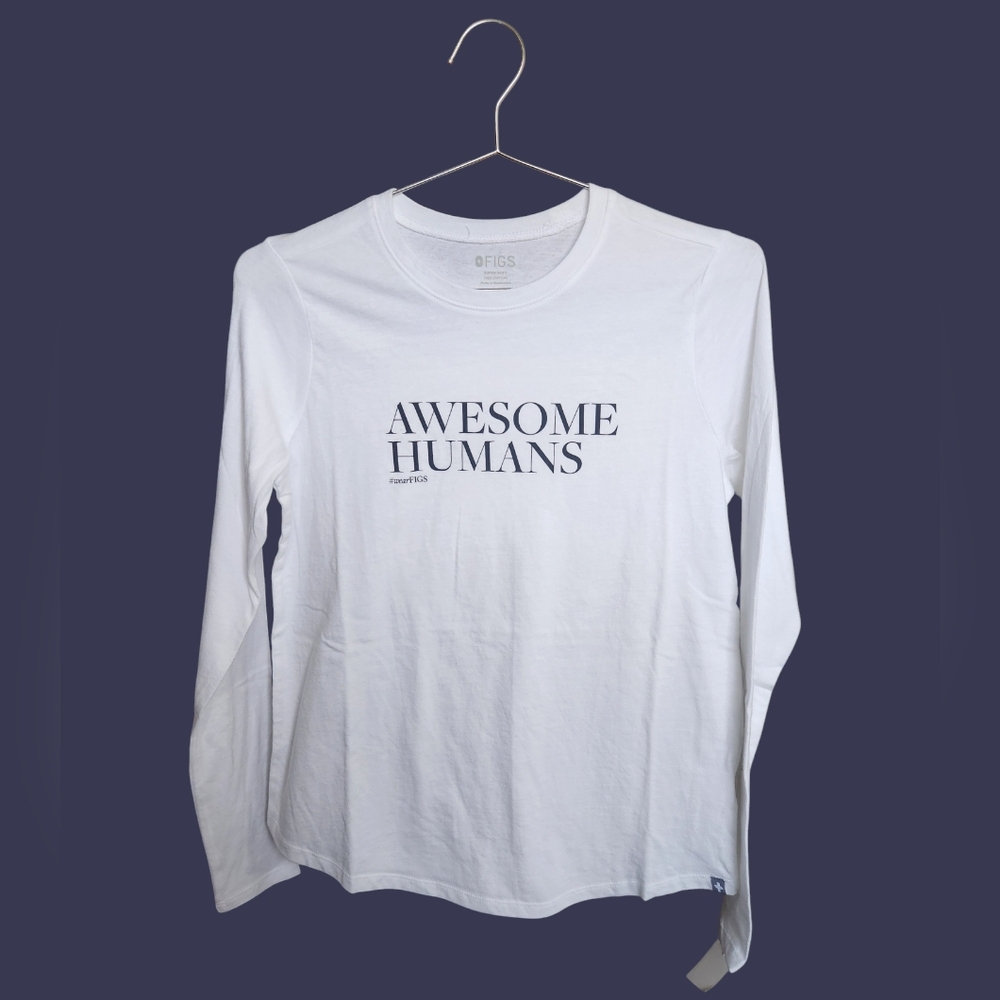 Figs T-Shirt Graphic Tee Awesome Humans Wear Figs Long Sleeve Cotton Women Sz XS